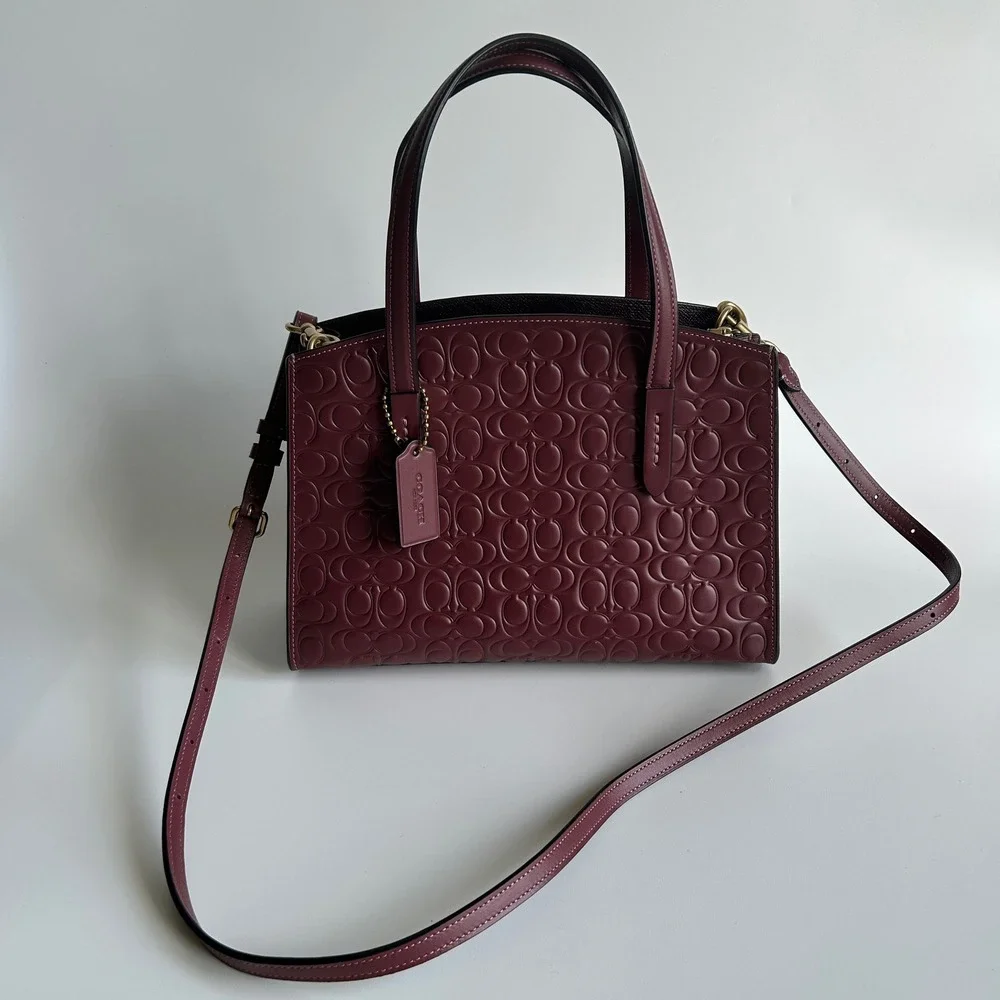 Coach Charlie Carryall 28 Burgundy Signature Leather Satchel Bag Excellent
